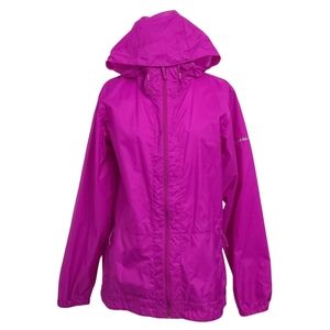 Columbia Fuchsia Pink Hooded Packable Waterproof Windbreaker Rain Jacket